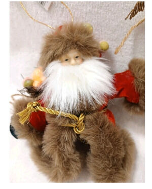 Vintage Old World Santa Hanging Christmas Ornament Walking Stick Fruit Basket